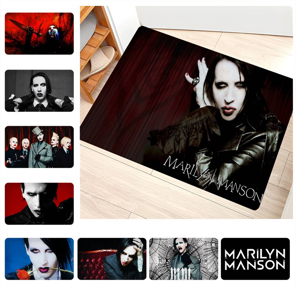 Home Textile Industry - พรมเช็ดเท้าลายวงดนตรีอินดัสเทรียลร็อก Marilyn Manson สไตล์นอร์ดิก สำหรับห้องนอน ห้องนั่งเล่น