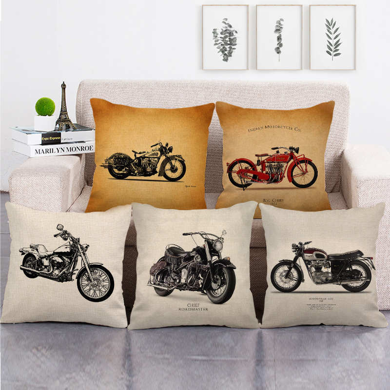 Home Textile Industry - รูปแบบรถจักรยานยนต์สไตล์อุตสาหกรรมย้อนยุคการพิมพ์ดิจิตอลหมอนตุ๊กตาสั้นสําหรับโซฟาเบาะรองนั่งสํานักงานของใช้ในบ้าน